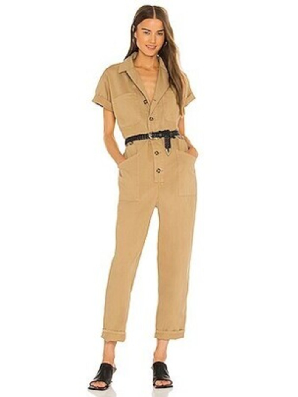 Pistola Khaki Utility Short Sleeve Jumpsuit Size XS 100% Cotton